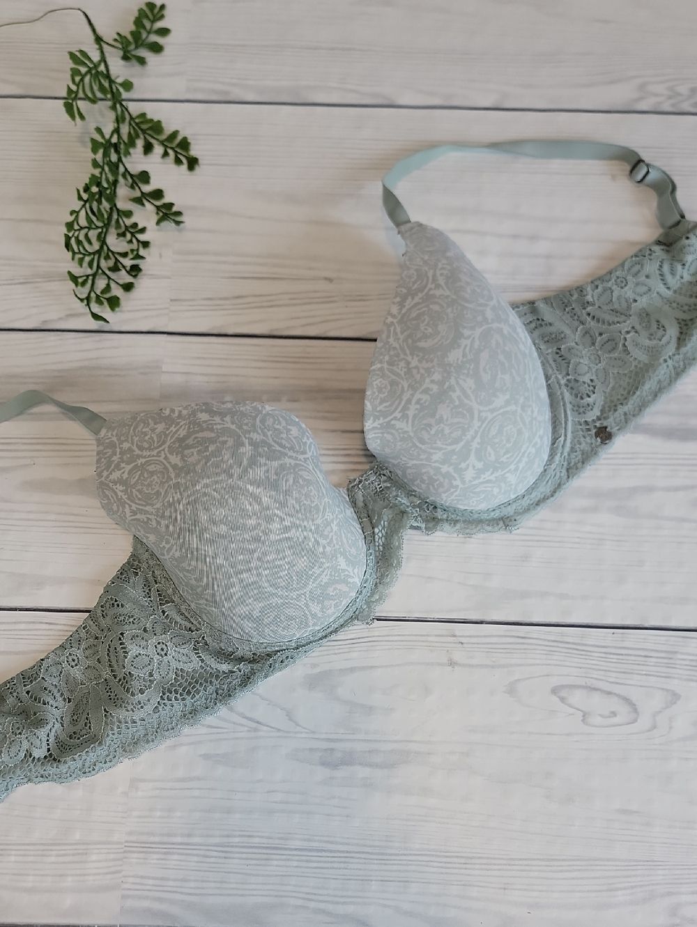 Lucky Brand Lace-Trim Light Sage T-Shirt Bra Womens Size 36C
